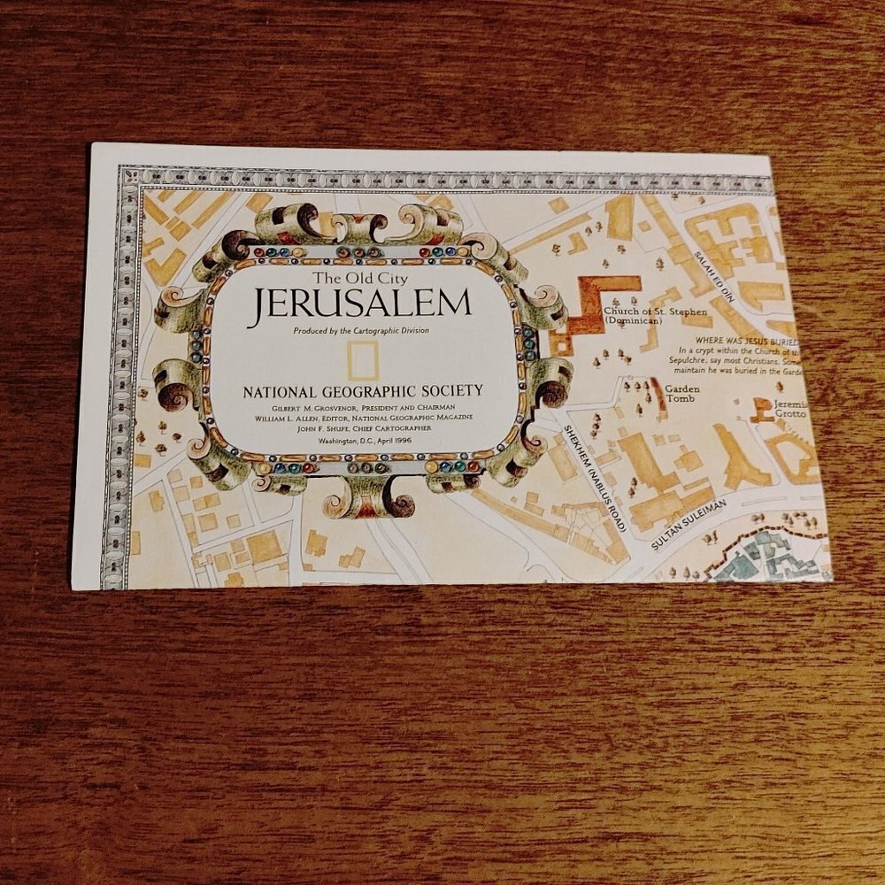 NATIONAL GEOGRAPHIC MAP of The Old City JERUSALEM April 1996